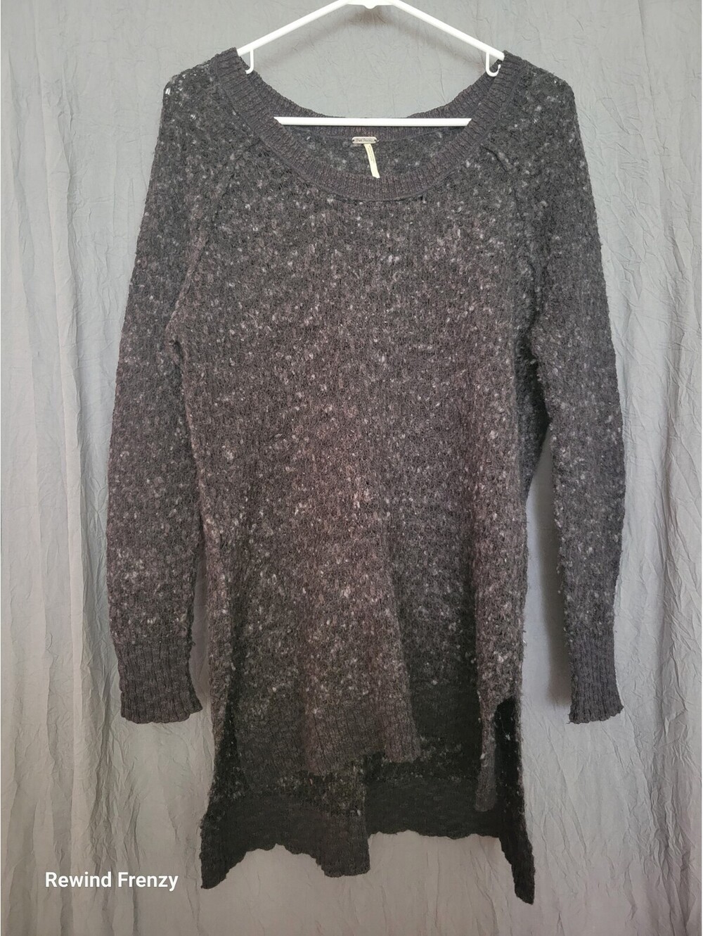 Free People XS Teddy Bear Tunic Sweater Black Gray Long Sleeve Women